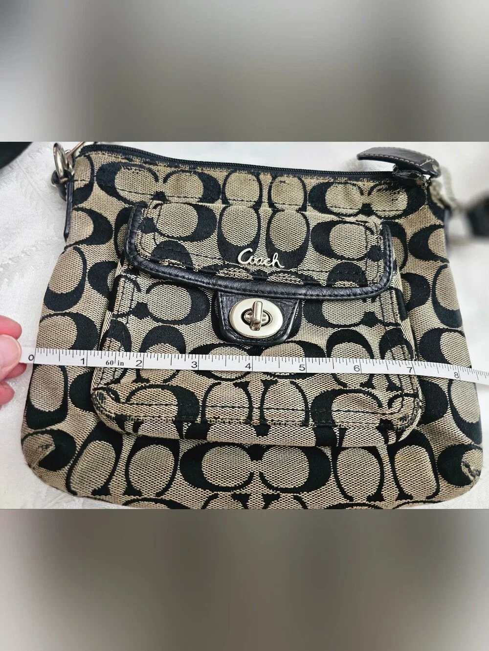Coach Penelope Signature Canvas Crossbody Bag in Black & Tan